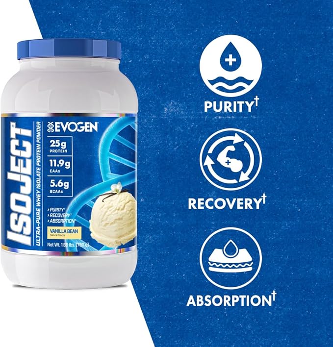 Evogen Isoject - Whey Protein Isolate | Ultra-Pure Whey Protein Powder with Ignitor Enzymes BCAAs and EAAs | Enhanced Absorption &amp Recovery | Vanilla | 25 Servings
