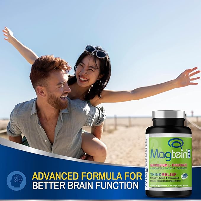 MagteinPRO - Magnesium L-Threonate &amp Mag Acetyl Taurinate Supplement Memory Sleep &amp Brain Health Formula for Men &amp Women Cognitive Support for Adults Clinically Studied- 90 Veg Capsule