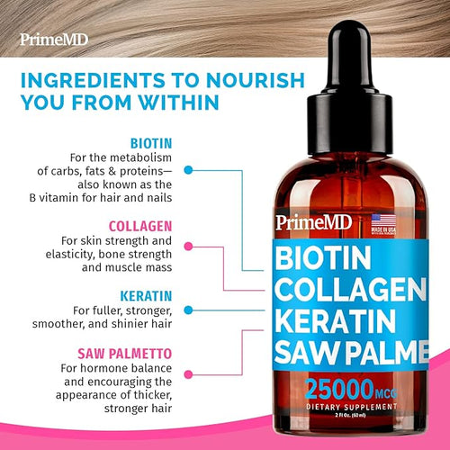 4-in-1 Liquid Biotin Collagen Keratin Saw Palmetto Drops (2 fl oz - 3 Pack) &amp 5-in-1 Ceylon Cinnamon w Turmeric &amp Ginseng Root (120ct) Bundle - Hair Skin Nails &amp Immune Support Suppleme