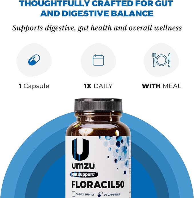 UMZU Floracil50 Probiotic Supplement 30 Day Supply – 50 Billion CFU with Lactobacillus Acidophilus Rhamnosus and Plantarum – Supports Gut Health Digestion Immunity and Microbiome Balance