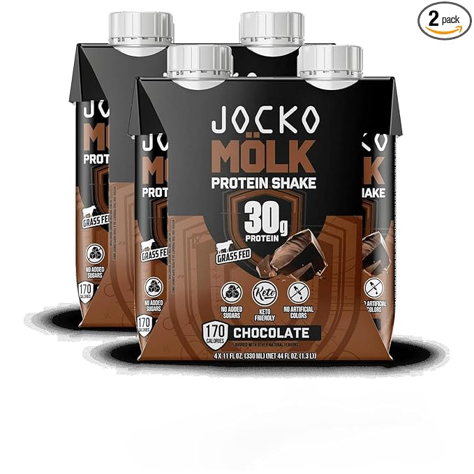 Jocko-Fuel Protein Shake 2 Box with 4 Bottle - Ready to Drink Grass-Fed Whey No Artificial Sweeteners Keto-Friendly Low-Carb High-Protein Meal Replacement Recovery Fitness (11 Fl Oz Chocolat