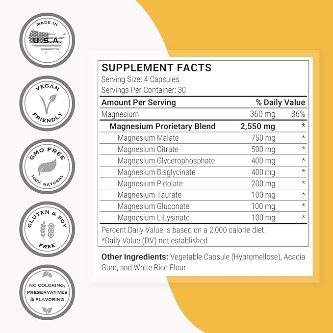 SuperSmart Multi Magnesium Formula (Previously Optimag) - Full Spectrum 8 Active Forms - Fight Magnesium Deficiency | Non-GMO &amp Gluten Free - 120 Vegetarian Capsules