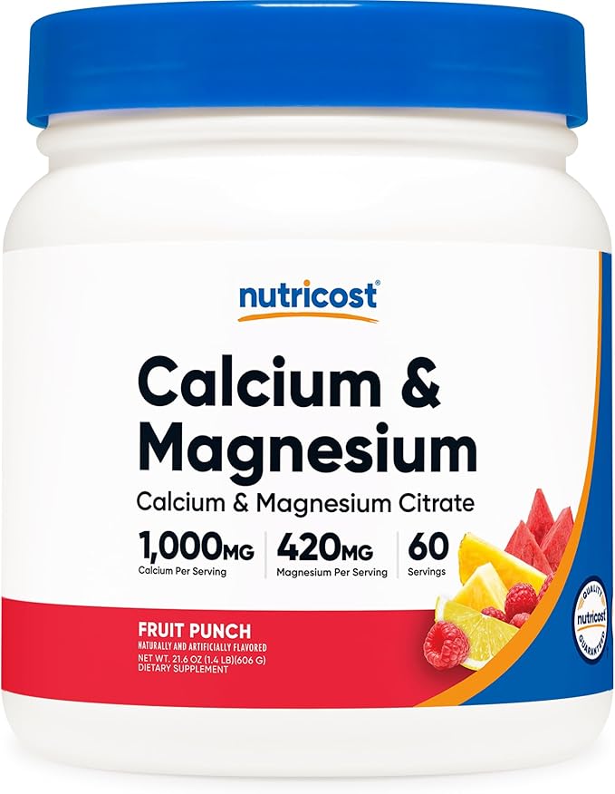 Nutricost Calcium Magnesium Powder (Fruit Punch 60 Servings) - Bone Support Non-GMO Gluten Free (from Calcium Citrate and Magnesium Citrate)