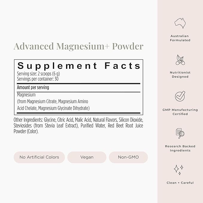 JSHealth Vitamins Advanced Magnesium+ Powder with Magnesium Glycinate &amp Citrate - 3 Bioavailable Forms 400 mg/Serving