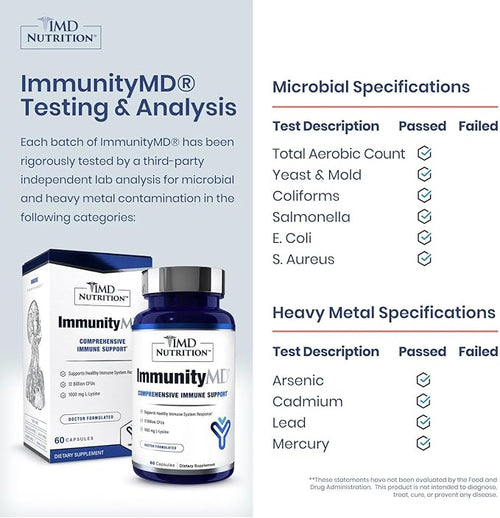 1MD Nutrition ImmunityMD - Immune Health Probiotic | Potent Doctor-Selected Probiotic Strains with Prebiotic - Promote Overall Immune System Strength Reduce Everyday Stress | 60 Capsules (2 Pack)