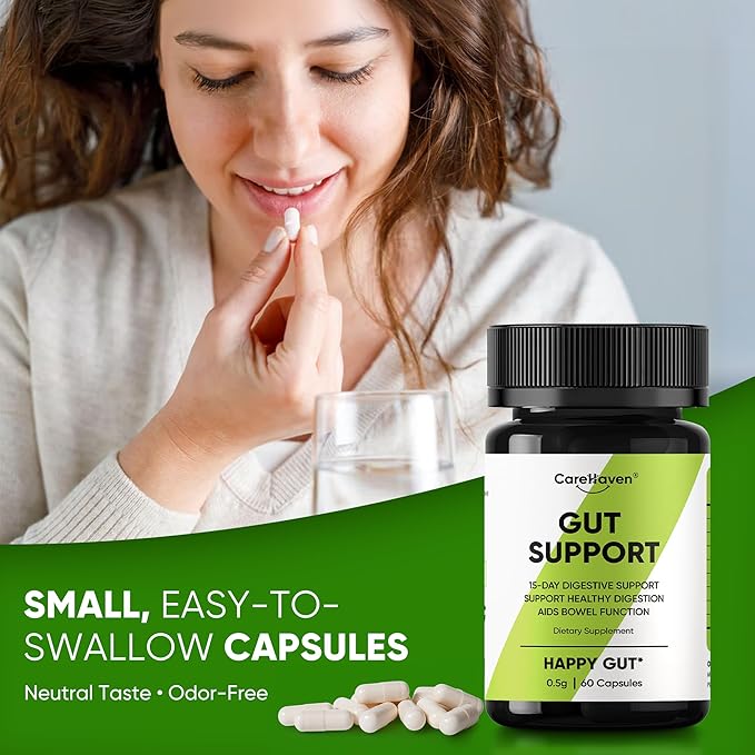 Gut Support Capsules - 15-Day Digestive Support with Psyllium Husk &amp Senna Leaf - Aids Bowel Function &amp Gut Wellness - 60 Active Capsules (1PCS)
