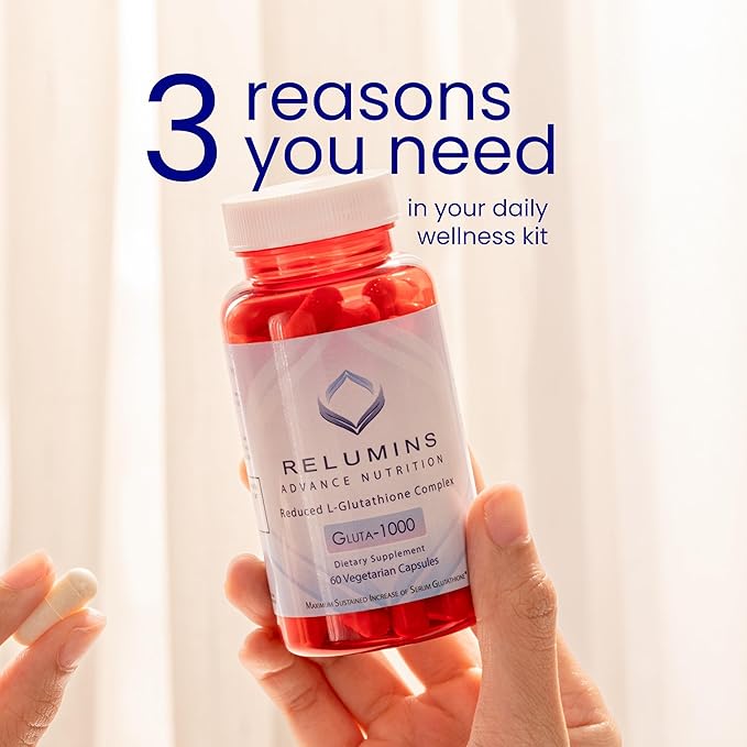 Relumins Advance Nutrition - 1000mg Reduced L-Glutathione Complex 2X More Effective Than Jarrow at Raising Serum Glutathione Antioxidant Supplement - Alpha Lipoic Acid Rosehips - 120 Veggie Caps