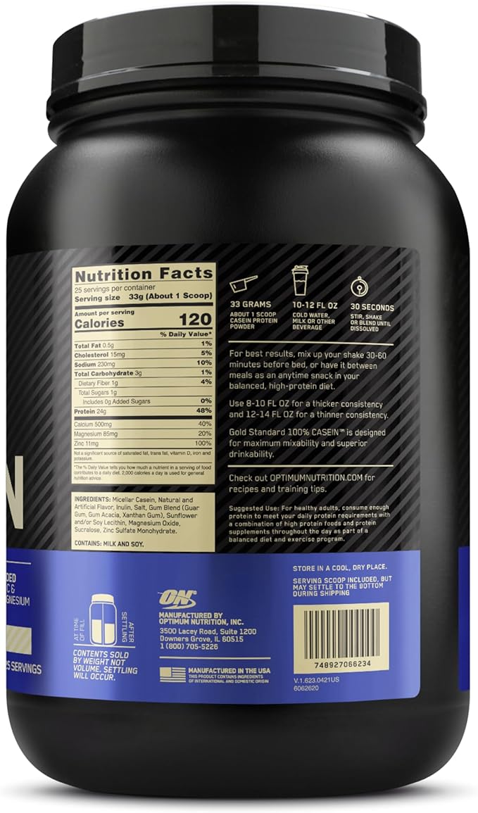 Optimum Nutrition Gold Standard 100% Micellar Casein Protein Powder Slow Digesting Helps Keep You Full Overnight Muscle Recovery Creamy Vanilla 1.81 Pound (Packaging May Vary)