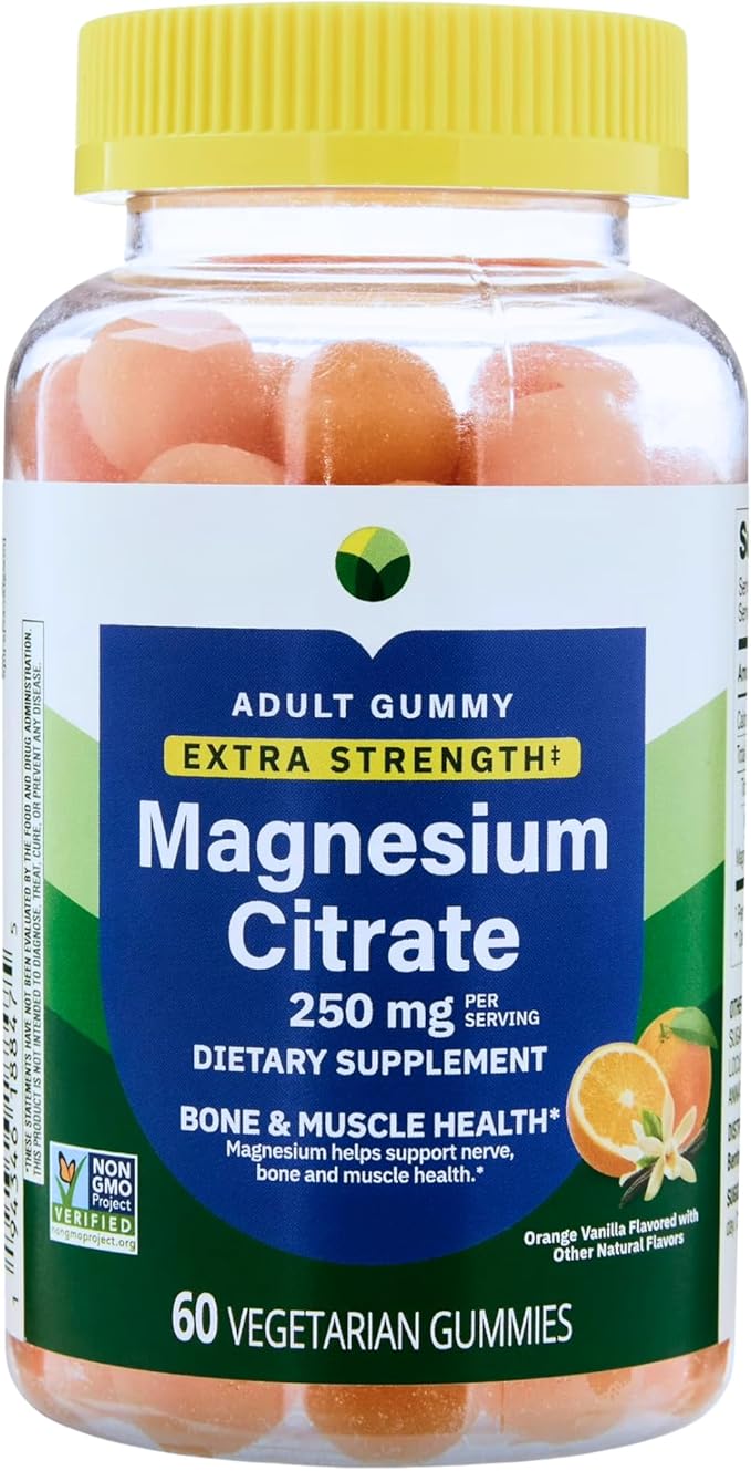 KP+ Magnesium Gummies | Magnesium Citrate 250 mg | 60 Vegetarian Gummies | Extra Strength | Supports Bone Nerve &amp Muscle Health | Orange Vanilla Flavor | Pack of 1