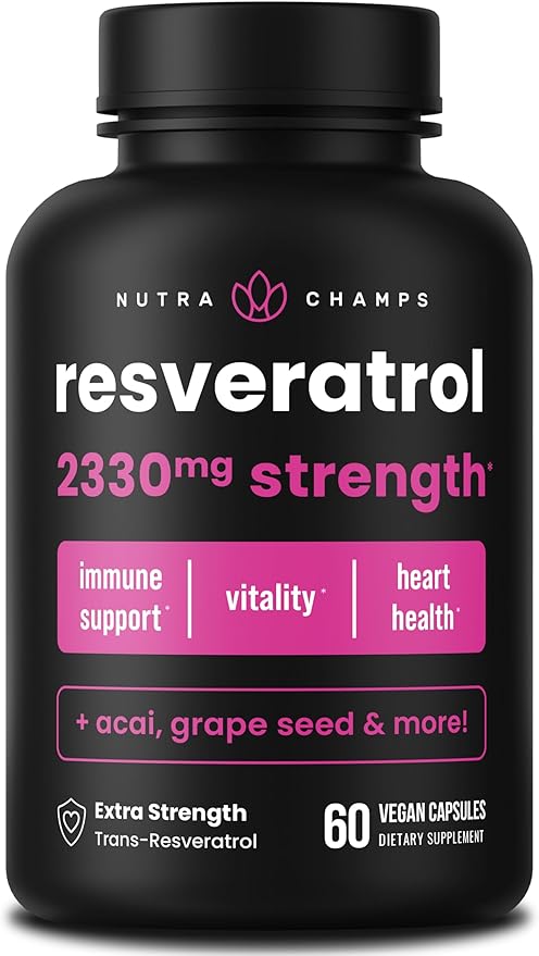 NutraChamps Resveratrol Supplement Extra Strength Formula for Healthy Aging Immune Support 60 Vegan Capsules with Trans-Resveratrol Green Tea Leaf Acai Berry &amp Grape Seed Extract