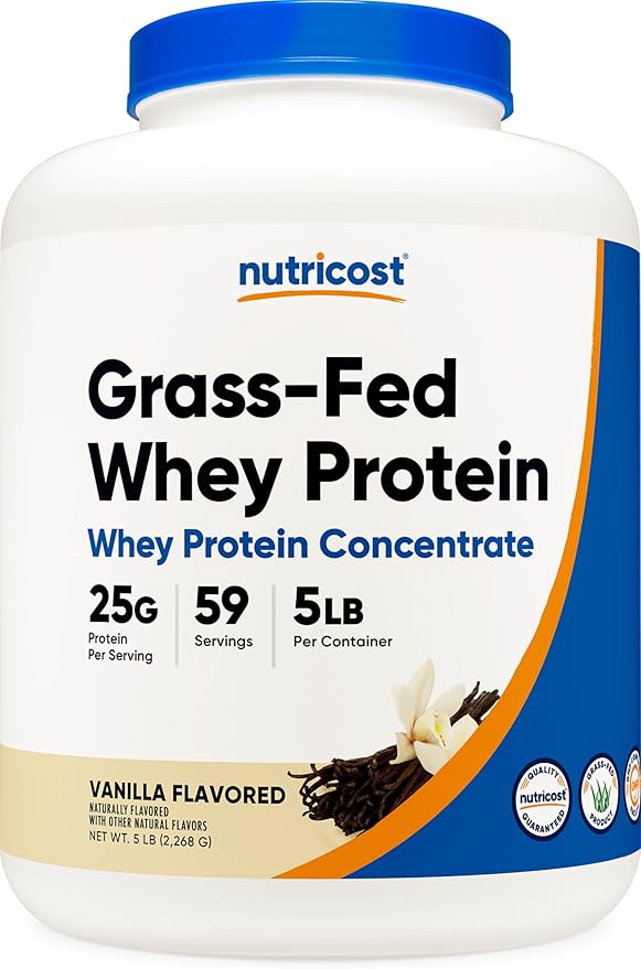 Nutricost Grass-Fed Whey Protein Concentrate (Vanilla) 5LBS - Undenatured Non-GMO Gluten Free Natural Flavors