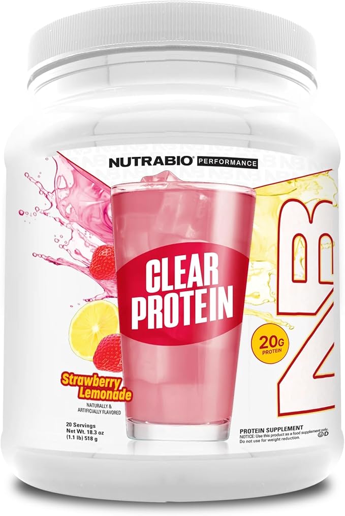 NutraBio Clear Protein Powder Strawberry Lemonade - 20 Servings 20g Clear Whey Protein Isolate 0 Sugar 0g Lactose Refreshing Fruit Flavors GLP1 Support -Bone Health -Muscle Post Workout Recovery