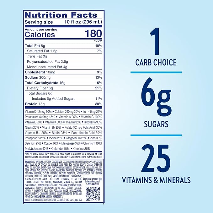 Glucerna Hunger Smart Diabetes Care Shake Classic Chocolate Diabetic Meal Replacement to Support Blood Sugar Management 15g Protein 180 Calories Ready to Drink 10 Fl Oz 24 Pack