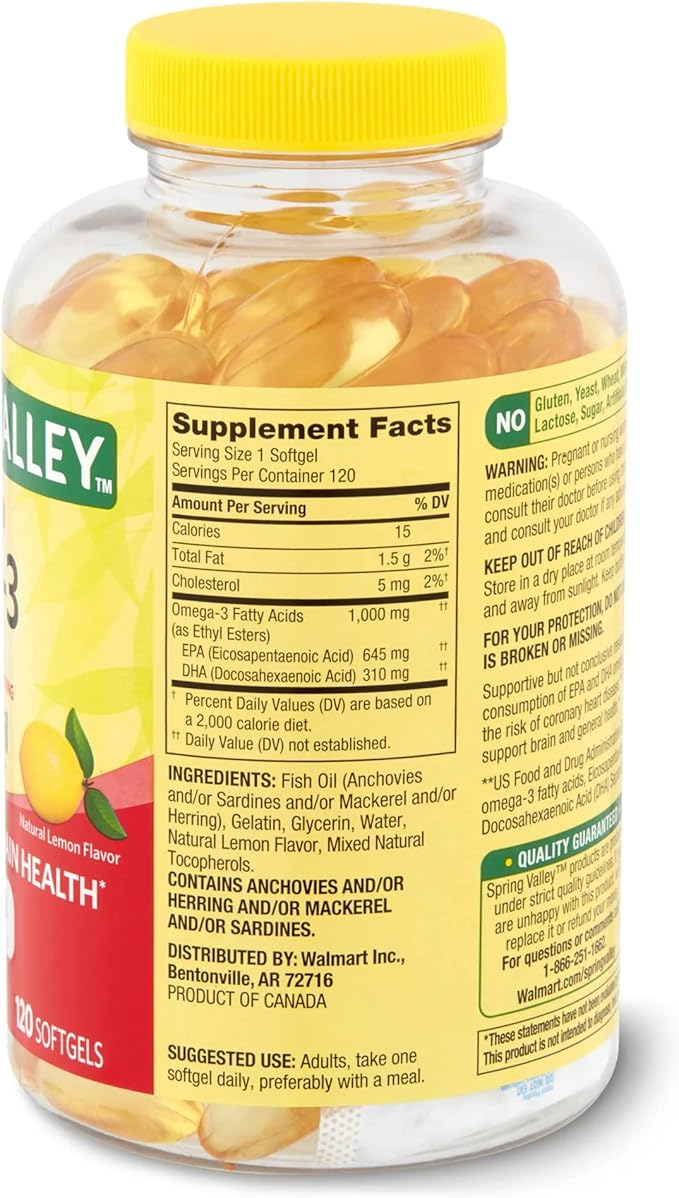 Omega-3 from Fish Oil Heart General &amp Brain Health Dietary Supplement Softgels 1000 mg 120 Count Bundle with Luall's 45 Diabetes Decoded