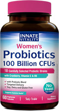 Innate Vitality Probiotics for Women 100 Billion CFUs 18 Strains Prebiotics and Probiotics with Cranberry Vitamin C &amp B6 P5P Vaginal &amp Digestive Health Non refrigerated 60 Caps
