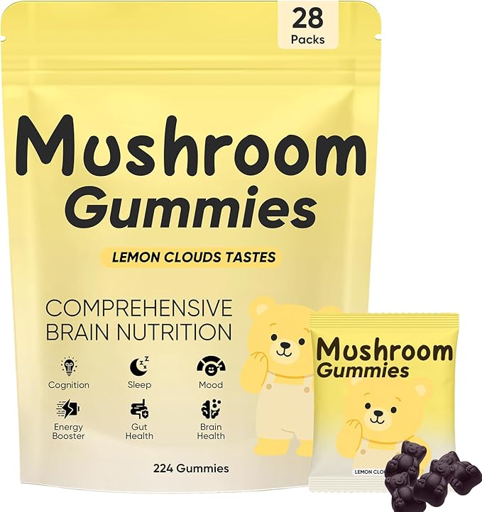 Lions Mane Mushroom Gummies for Adults Functional Gummies with Reishi Chaga Cordyceps Coriolus | for Energy Brain Health Cognitive Memory &amp Focus 28PacksIndividual Packets