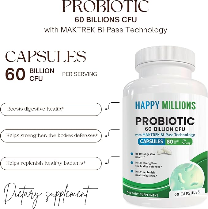 Probiotic Supplement – 60 Billion CFU for Gut &amp Immune Health – Probiotics for Men and Women with Lactobacillus &amp Bifidobacterium – Shelf Stable – 60 Capsules