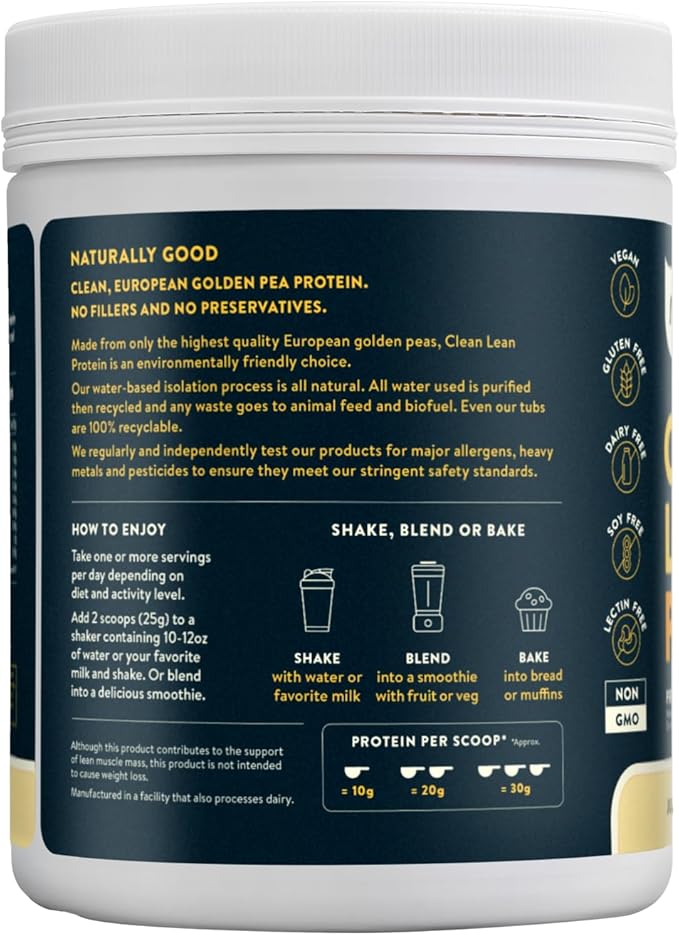 Nuzest Vegan Pea Protein Powder - Clean Lean Protein 20 Servings 20g Protein Unflavored Protein Shake Mix + Sports Shaker Bottle 24oz