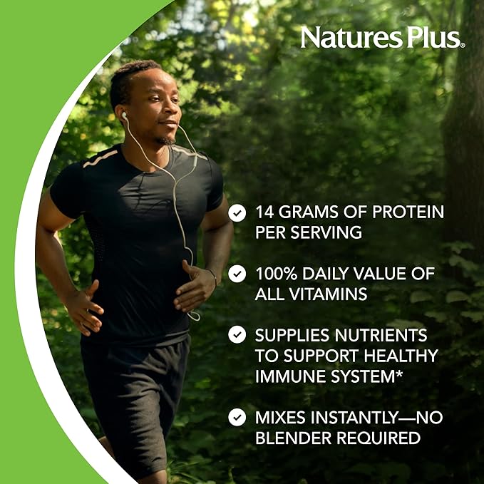 NaturesPlus SPIRU-TEIN Simply Natural Original Vanilla - 0.81 lb - Unsweetened Plant-Based Protein Shake - Non-GMO Vegetarian Gluten Free - 16 Total Servings