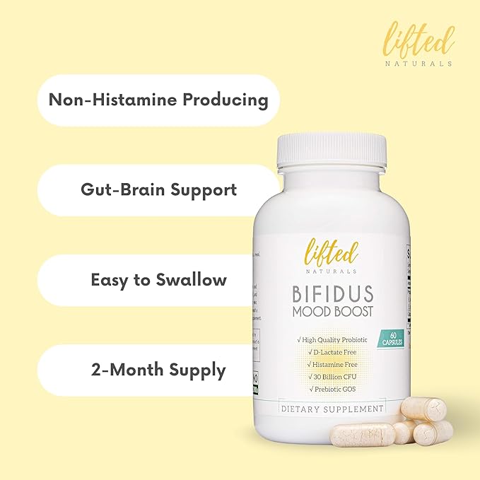 Probiotics 30 Billion CFU - Bifidus Mood Support Supplement w/prebiotics &amp probiotics for Women and Men - Mood &amp Digestion Support- Histamine Free - Natural Mood Boost - 60 Days Supply Non-GM