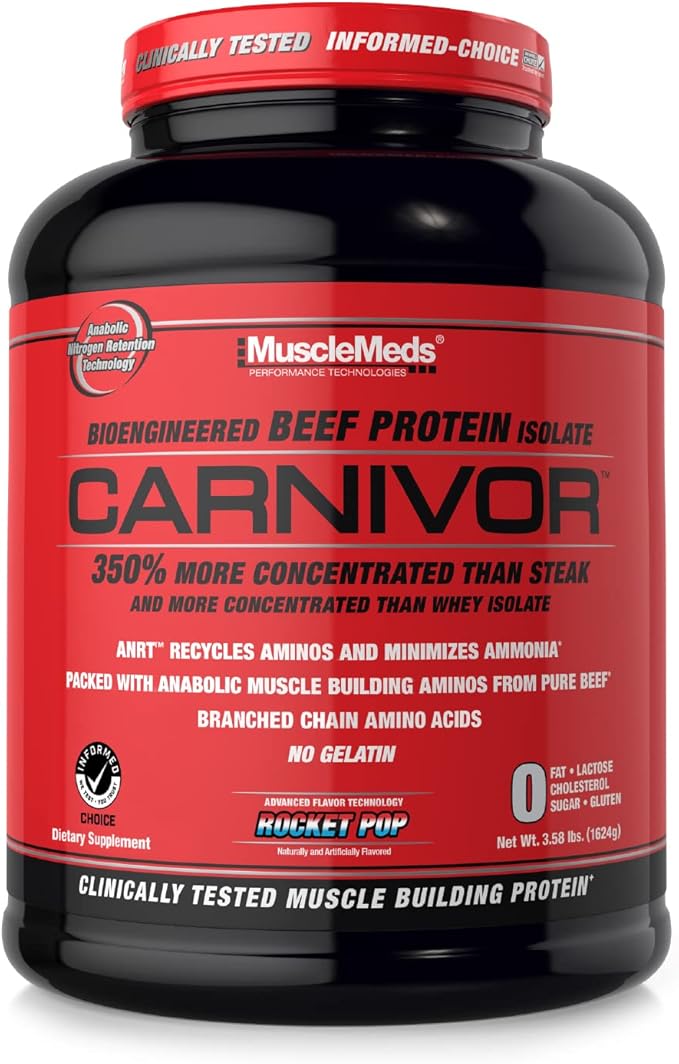 MuscleMeds CARNIVOR Beef Protein Isolate Powder Muscle Building Recovery Lactose Free Sugar Free Fat Free 23g Protein Rocket Pop 56 Servings