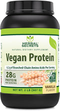 Herbal Secrets Vegan Protein | 28 Grams Protein | 23 Servings | 6.2 Grams BCAA Supplement | Made in USA (2 Lb Vanilla)