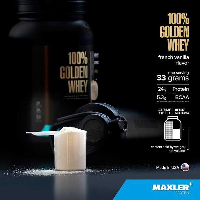 Maxler 100% Golden Whey Protein - 24g of Protein per Serving - Whey Protein Powder for Pre Post Workout - Fast-Absorbing Whey Concentrate Isolate &amp Hydrolysate Blend - French Vanilla Protein 2 lb