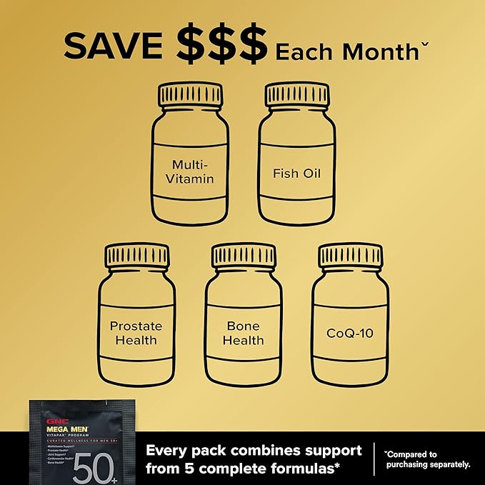 GNC Mega Men 50+ Vitapak 5-in-1 Multivitamin Pack Energy Production Men's Health 30 Servings