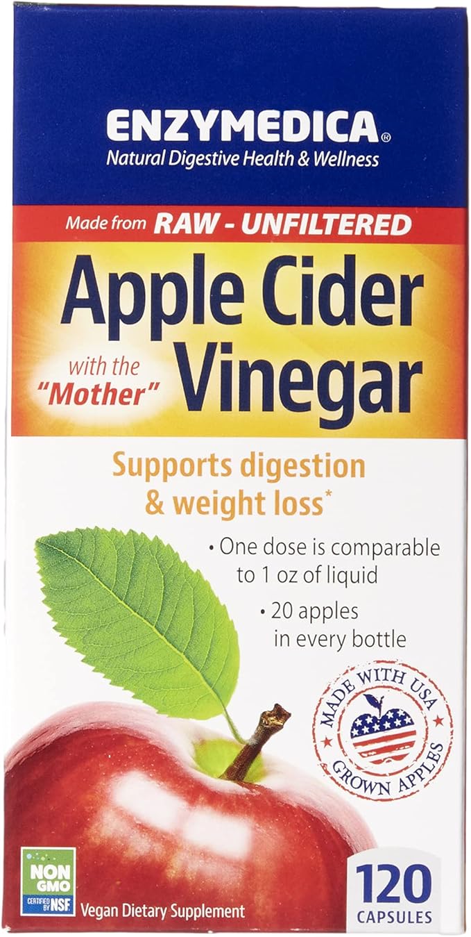 Enzymedica Apple Cider Vinegar Healthy Weight and Digestive Support 120 Count