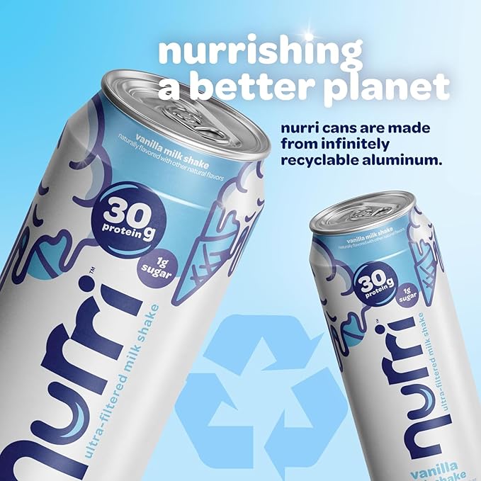 Nurri Ultra-Filtered Protein Milk Shake Variety Pack 30g Protein Low Sugar Lactose Free – 8 Ready-to-Drink 11 fl oz Cans (4 Strawberry 4 Vanilla)