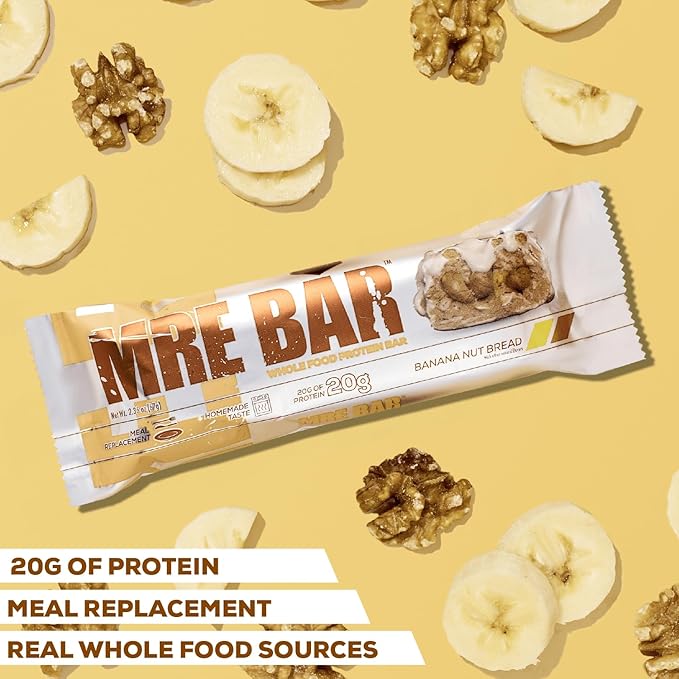REDCON1 MRE Protein Bar Crunchy Peanut Butter Cup - Contains MCT Oil + 20g of Whole Food Protein - Easily Digestible Macro Balanced Low Sugar Meal Replacement Bar (12 Bars)