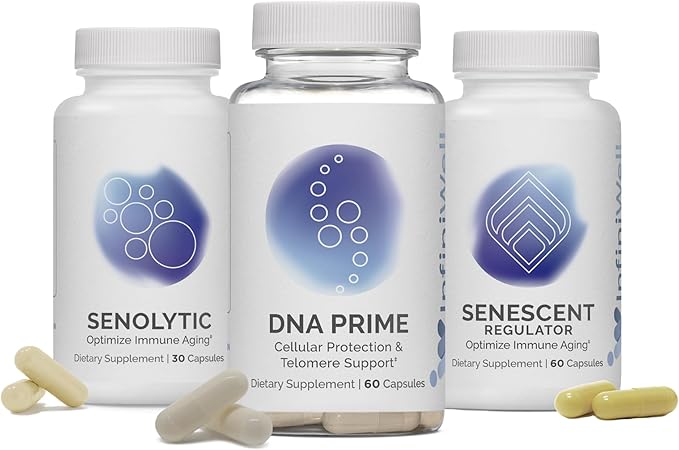 InfiniWell Joint Protocol Bundle – Senescent Regulator 60ct DNA Prime 60ct Senolytic Longevity 30ct – Support Healthy Aging Cellular Renewal &amp Cognitive Resilience