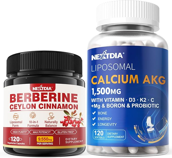 Berberine Supplement 1500mg + Liposomal Calcium AKG Supplement 1500mg