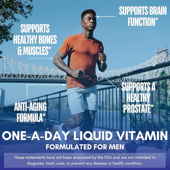 Premium Liquid Multivitamin for Men | Sugar Free Men’s Multi-Vitamin | 100+ Vitamins Minerals &amp Amino Acids to Support Muscle Heart Brain Health &amp Energy | 98% Absorption Rate | Non-GMO | 3