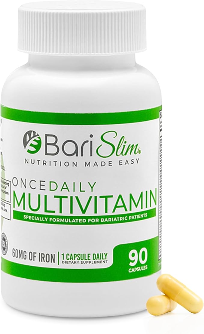 BariSlim Once Daily Bariatric Multivitamin Capsule - 60mg of Iron - Bariatric Vitamin &amp Supplement for Post WLS Surgery Including Gastric Bypass &amp Gastric Sleeve | 90 Day Supply