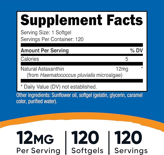 Nutricost Astaxanthin 12mg Non-GMO and Gluten Free 120 Softgels (4 Month Supply) (Pack of 2)