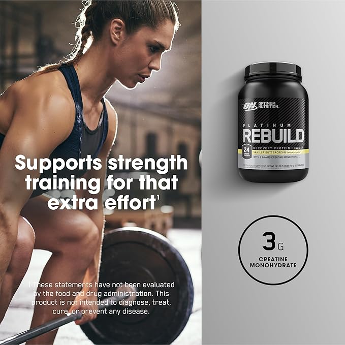 Optimum Nutrition Platinum Rebuild Premium Platinum Blend Protein Powder with Creatine Vanilla Buttercream 20 Servings