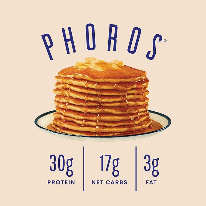 Protein Pancake Mix &amp Protein Waffle Mix by Phoros Nutrition 30g of Protein Low Carb High Protein Keto-Friendly Whey Protein Whole Grain Oats Whole Wheat Pancakes Just Add Water (Cinnamon)