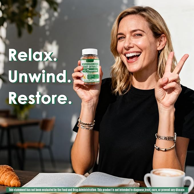 NEVISS Ashwagandha Gummies 2000mg Feel Refreshed Plus Proprietary Blend with L-Theanine 5-HTP Lemon Balm Magnesium for Calm Zzzs &amp Relaxation Support 120 Count