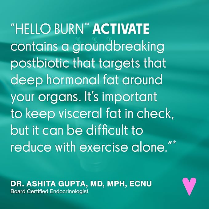 Love Wellness Hello Burn Activate | Support Visceral Fat Burn with HT BPL1 Postbiotic | Supports Healthy Waist Circumference Longevity and Metabolic Wellness | 30 Count (Pack of 2)