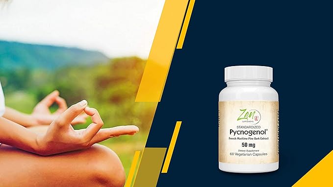 Zen Supplements Pycnogenol 50mg - Standardized French Maritime Pine Bark Extract for Antioxidant &amp Inflammation Support - Non-GMO Gluten &amp Soy Free 60-Vegcaps