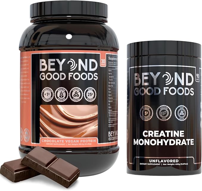 Vegan Protein &amp Creatine Bundle Chocolate Pea &amp Brown Rice Protein Powder + Unflavored Creatine Monohydrate Low Carb Gluten Free Sugar Free Muscle Recovery &amp Performance Support
