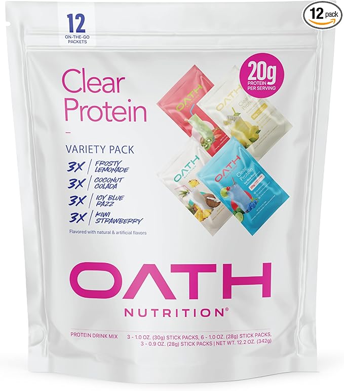 Oath Nutrition Clear Whey Isolate Protein Powder Variety Pack 12 Pack