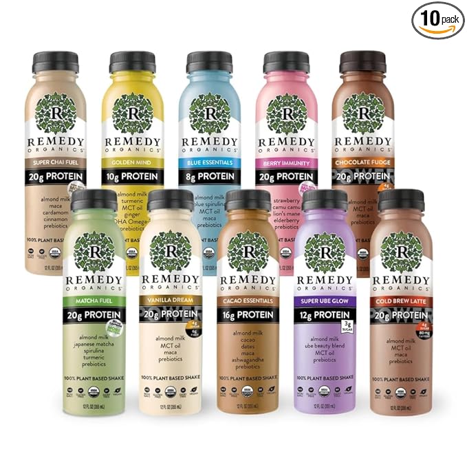 Remedy Organics Variety Assortment Case 10-Pack | Plant Based Protein Shakes Ready to Drink | USDA Organic Gluten Free Dairy Free Soy Free