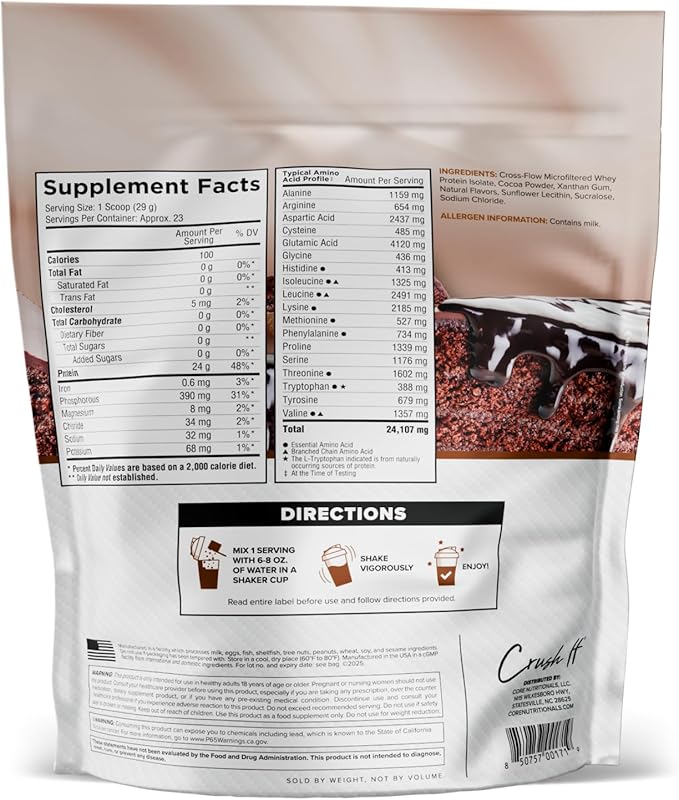 Core Nutritionals ISO Whey Protein Isolate | High-Purity Protein from Whey Isolate | Lean Muscle &amp Recovery Support | 32 Servings (Death By Chocolate)