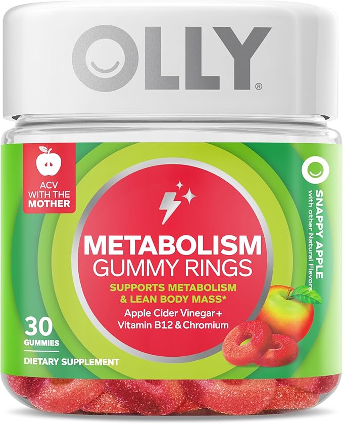 OLLY Men's Multivitamin Gummy Overall Health and Immune Support &amp Metabolism Gummy Rings Apple Cider Vinegar Vitamin B12 Chromium