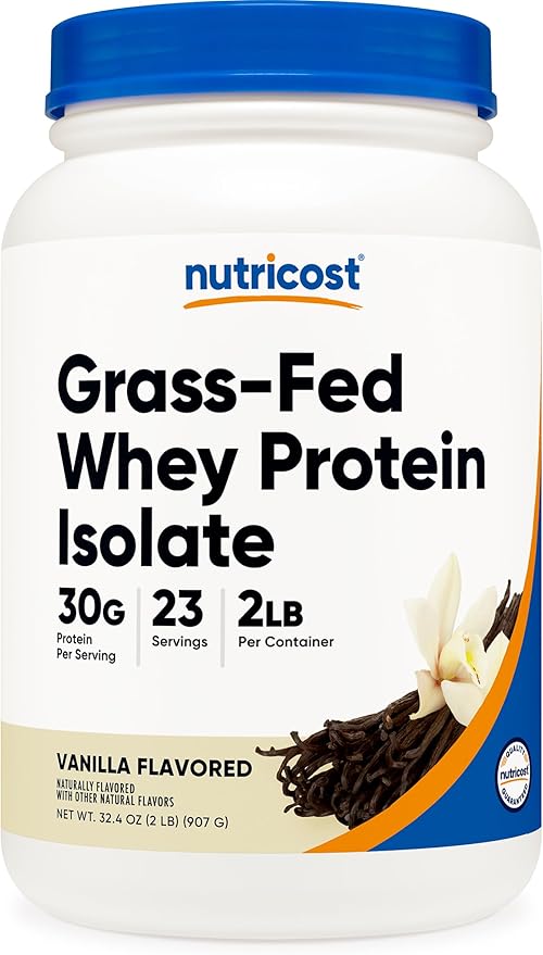 Nutricost Grass-Fed Whey Protein Isolate (Vanilla) 2LBS - Non-GMO Gluten Free Natural Flavors
