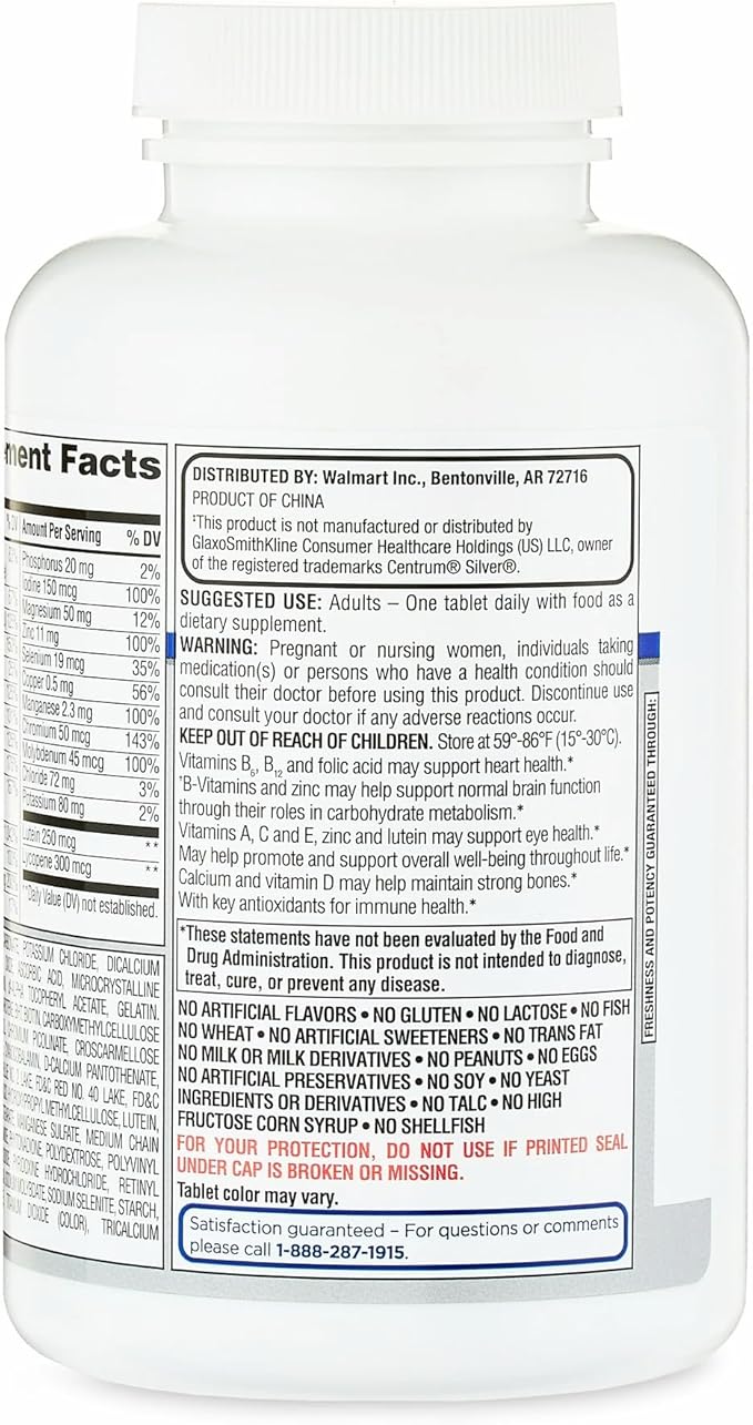 Equate 50+ Daily Multivitamin Supplement Tablets (220 Count) – Complete Multimineral Formula for Men &amp Women - Includes Sticker