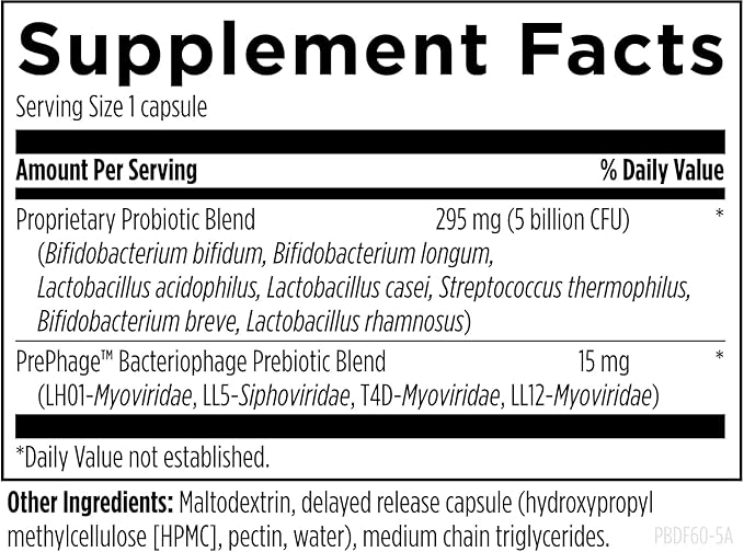 Designs for Health Probiophage DF - Bacteriophage Prebiotic + Probiotic Supplement - Probiotics for Digestion + Immune Support - Dairy Free Pre and Pro Biotics in Delayed Release Capsules (60 Count)