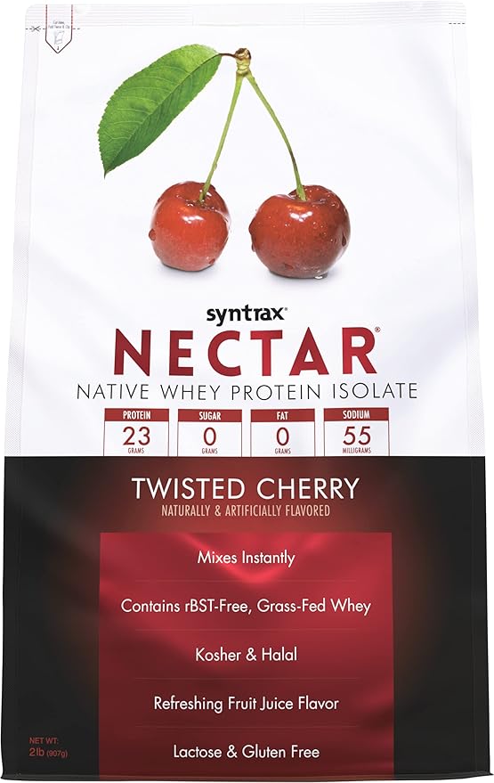 Syntrax Nutrition Nectar 100% Whey Protein Isolate PowderRefreshing Fruit Juice Flavor Twisted Cherry 2 lbs